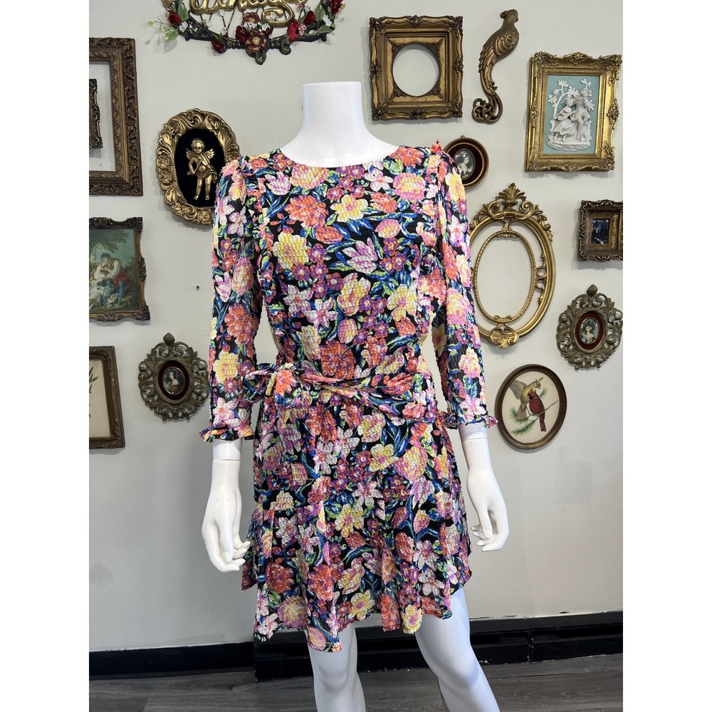Claudie Pierlot Paris Multi Floral Textured Long Sleeve Mini Dress Size 36 US 4